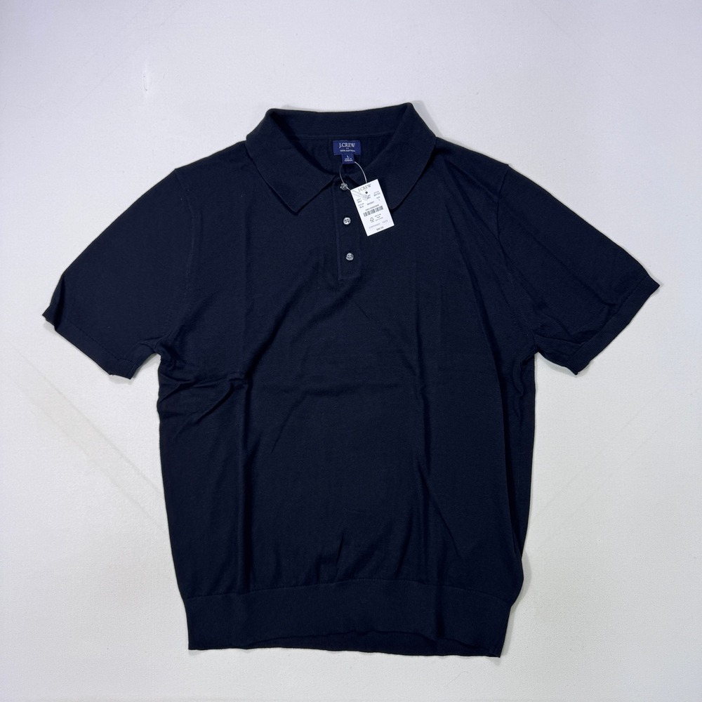 J.Crew Mens Large Cotton Knit Polo Shirt Black NWT Casual Minimalist Modern